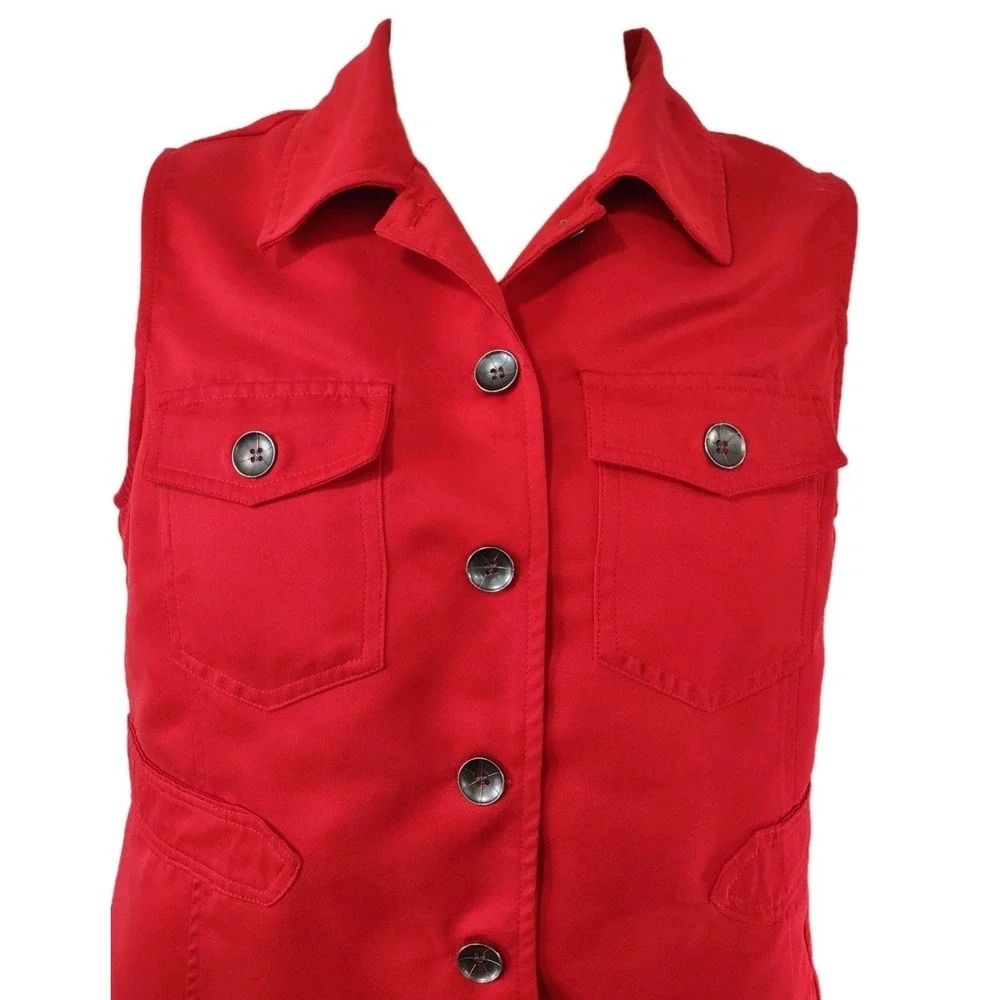Southern Lady Vest Women's Size P10 Red Collared Sleeveless Button Up  2 Pockets